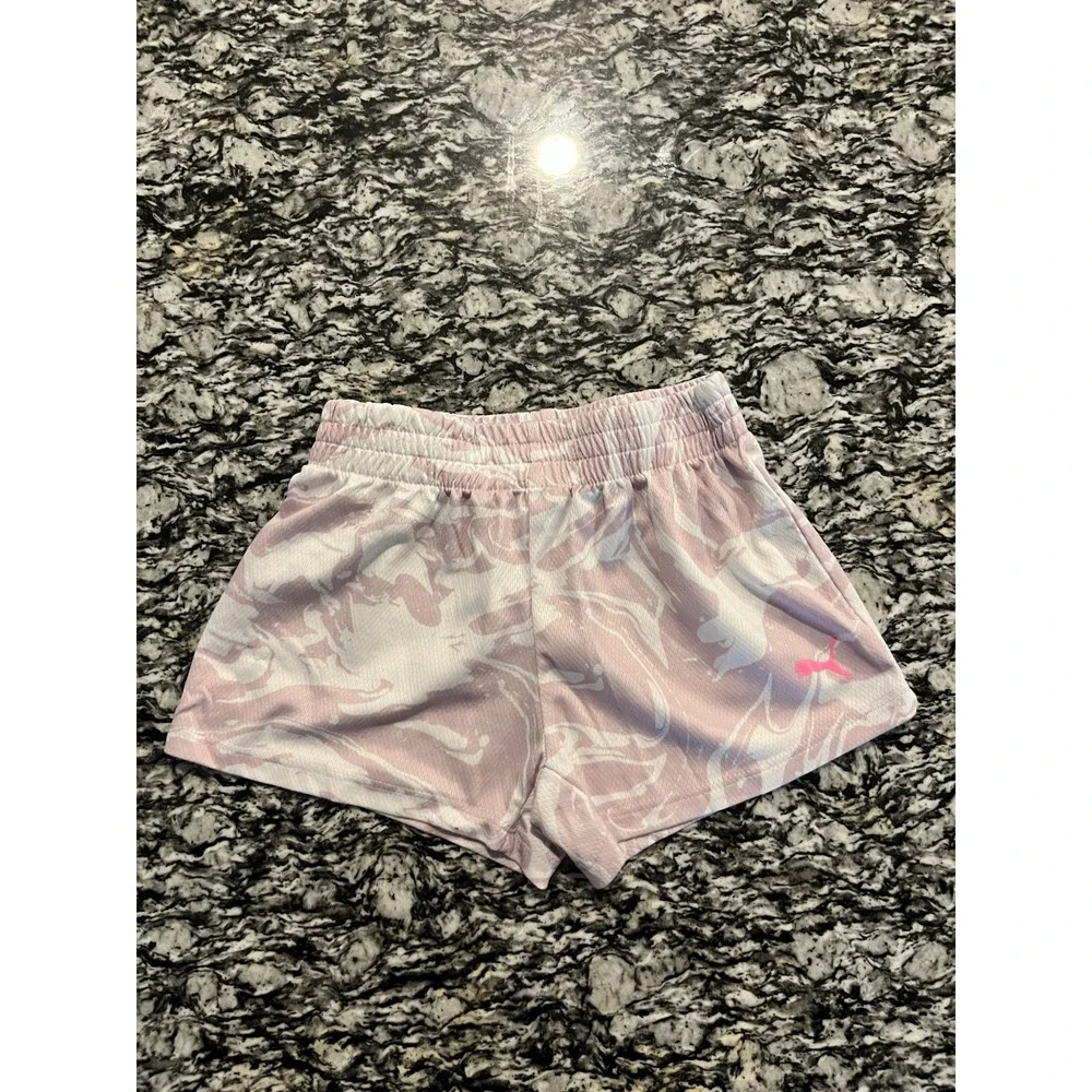 Puma Forever‎ Better Athletic Shorts Girls 6 Pink White Marble Moisture Wicking